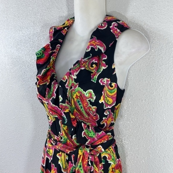 Ralph Lauren Black Pink Multi Paisley Silk Ruffle Wrap Dress 6 RR16 - Picture 7 of 13